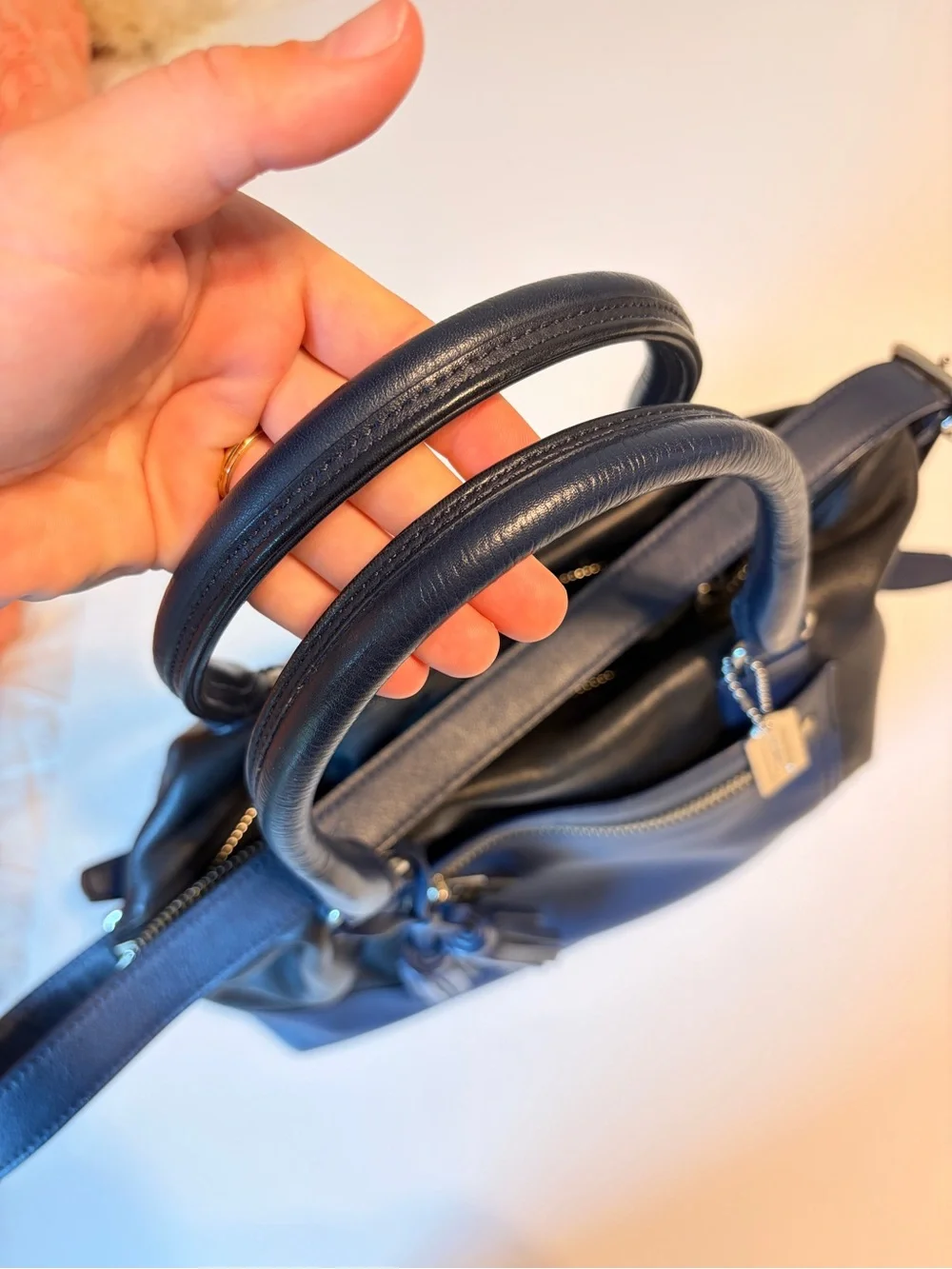 Coach Two-Tone Black and‎ Navy Leather Shoulder Bag